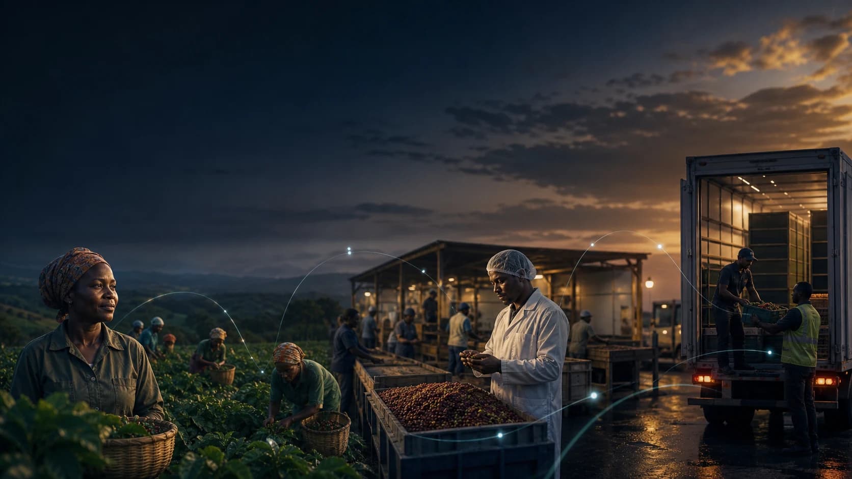 Agricultural production, inspection and logistics connected by a subtle trusted data thread